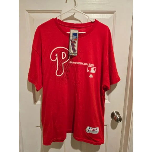 Men's Majestic Philadelphia Phillies Red White XL Short Sleeve T-Shirt - Picture 4 of 7